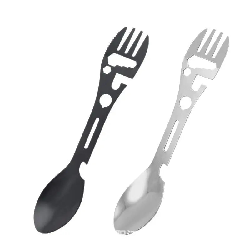 10-in-1 Multifunctional Outdoor Camping Survival Fork Spoon Kitchen Qme sliver
