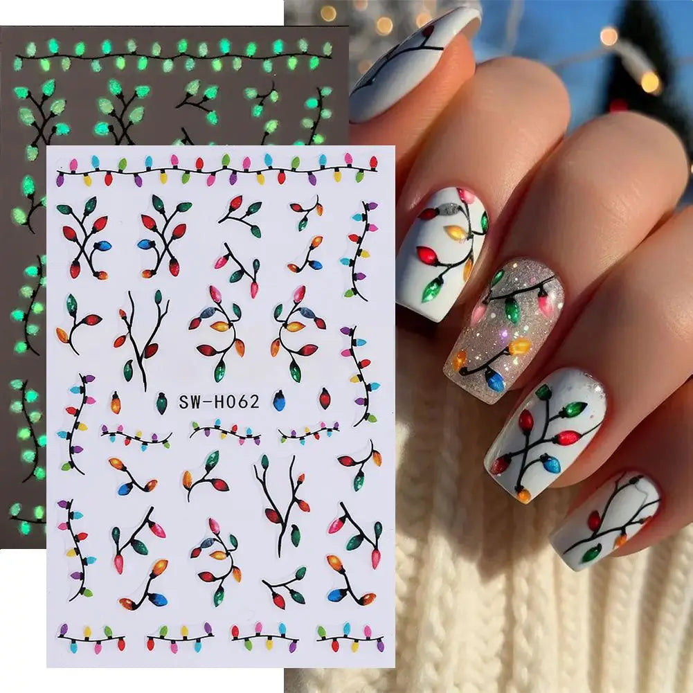 Christmas Nail Art Stickers Decals Luminous Xmas Stars Trees Nail Stickers Glow In Dark Christmas Light Nail Stickers Decoration Qme