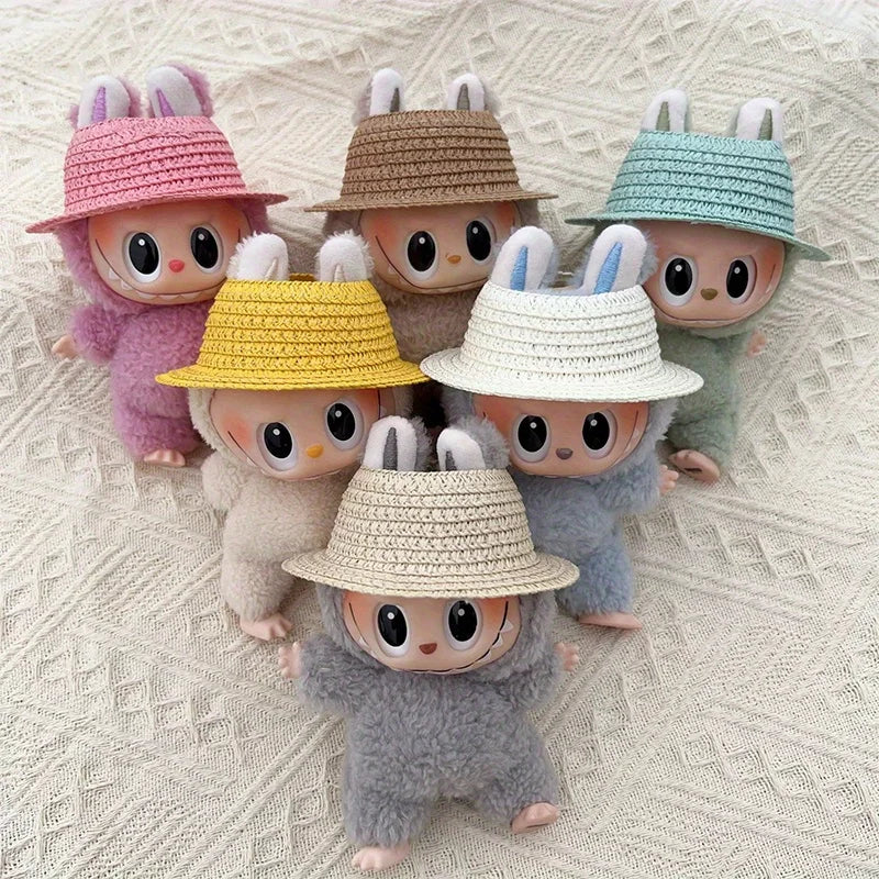 Labubu open top straw hat, party clothing accessories, rustic style Labubu baby clothes decoration accessories (hat only) Qme