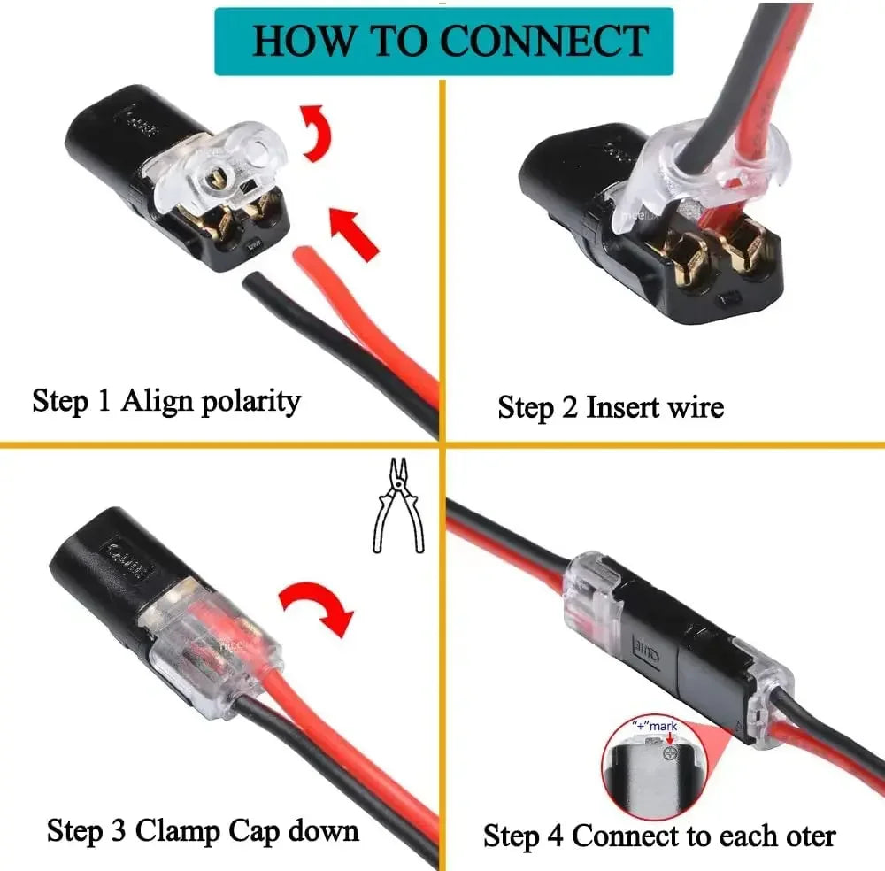 50/1Pcs Waterproof Fast Plug Double-Wire Plug-in Connector Car Electrical Cable Snap Connectors 2 Pin Way Strip Lights Terminal Qme