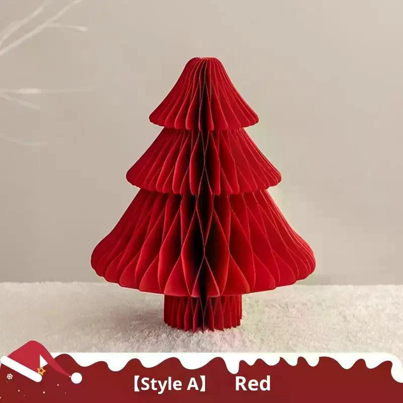 Christmas Tree Ornament 3D Honeycomb Ball Folding Paper Xmas Tree Desktop Hanging Xmas Decor Qme