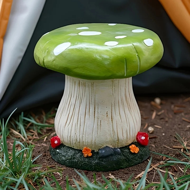 Mushroom House Statue Outdoor Statues Garden Resin Stool Sculpture Fairy Decor for Home Courtyard Lawn Patio Summer Ornament Qme Green