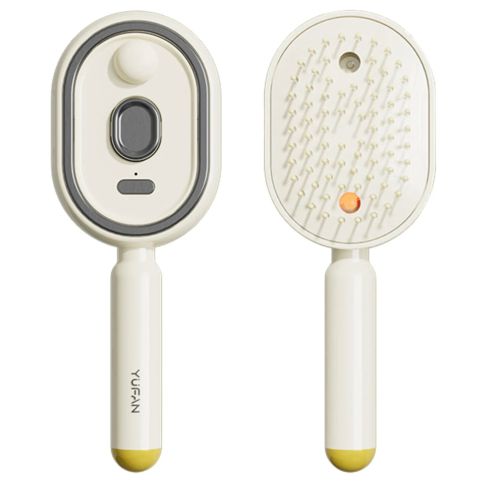 Electric Spray Hair Brush 2-In-1 Misting Hair Brush with Water Spray Reduce Frizz Anti-Static Retractable Steam Massage Comb Qme Ivory