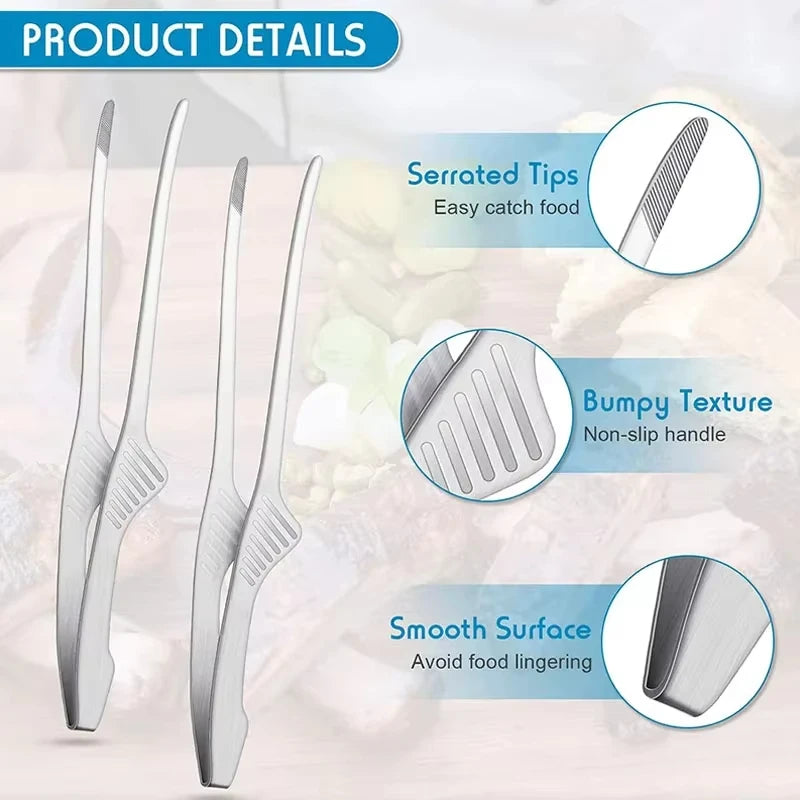 Stainless Steel BBQ Tongs Non-slip Cooking Utensils Easy To Clean Reusable Tongs for Serving Food Salad Camping Barbecue Buffet Qme