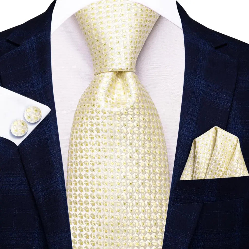 Champagne Floral Paisley Elegant Tie Men Groom Wedding Yellow Gray Qme SN-3783