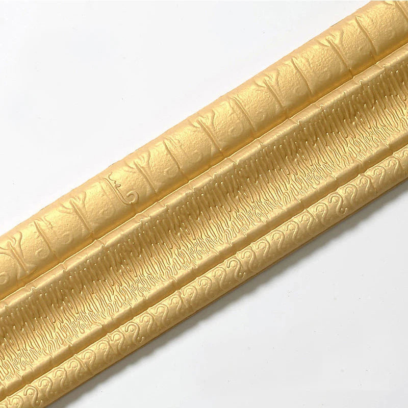 2.3m 3D pattern wallpaper decorative line skirting line decoration self-adhesive waterproof living room wall border sticker Qme gold 1Pcs2.3mX8cm