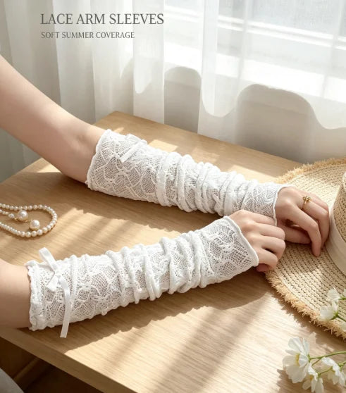Harajuku Y2K Fingerless Lace Gloves Ruffle Mesh Kawaii Lolita Mitten Qme