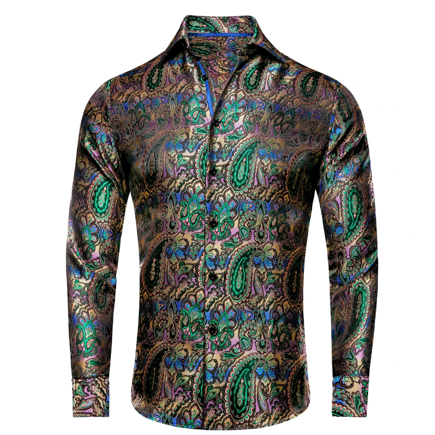 Hi-Tie Spring Autumn Mens Shirts Silk Red Black Paisley Suit Turndown Collar Shirt Casual Formal for Male Wedding Business Gifts Qme