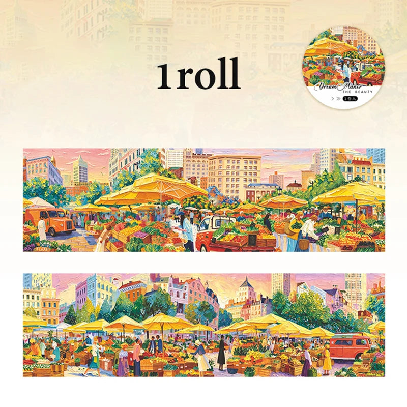 Wide European Town Scenery Washi Tape, Background Tape for Junk Journal Scene Making, Ideal Holiday & Birthday Gift Qme C