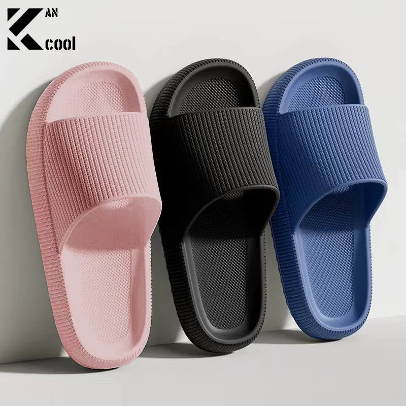 Summer Couple Shoes Women Bathroom Slippers Cloud Cushion Slides Flat Sandals Thick Platform Shoes Man Indoor Non-Slip Flip Flop Qme