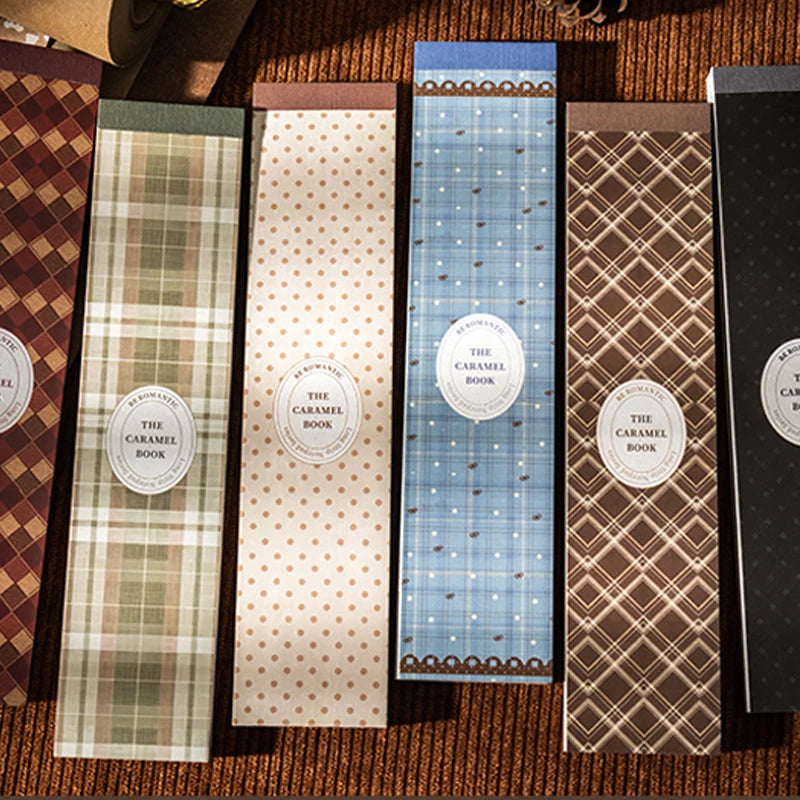 Caramel Retro Plaid Long Sticky Notes, Writable Memos, Junk Journal Base Paper, Great for Office and Study Use. Qme