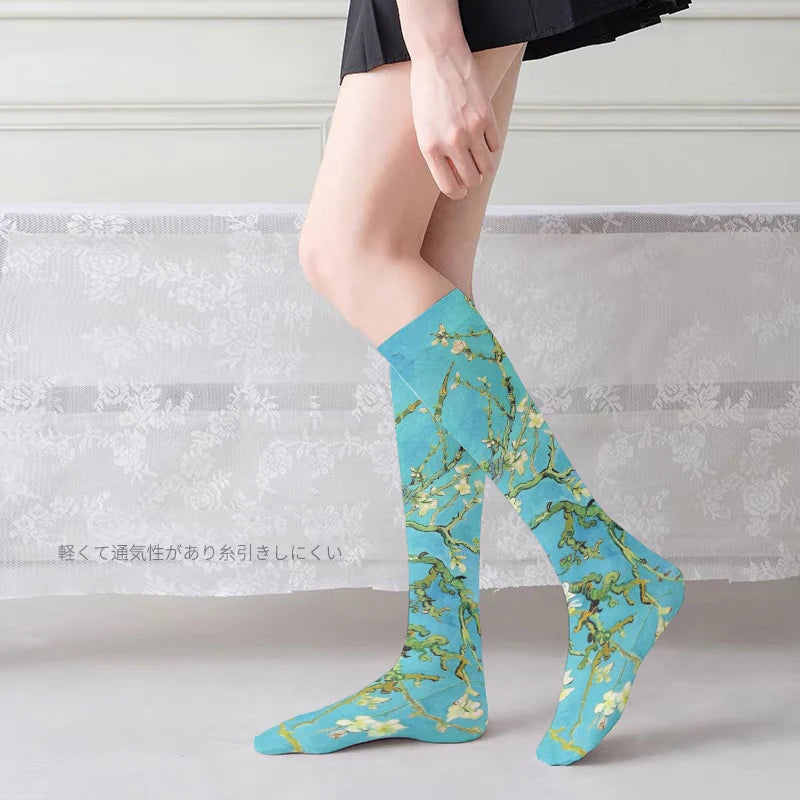 Van Gogh Mural World Famous Painting Sunflower Stockings Women Qme
