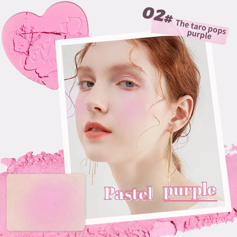 Heart-Shaped Korean style Powder Blush, Soft Matte Finish with Subtle Shimmer, Blendable & Buildable, Lightweight & Long-Lasting Qme 02