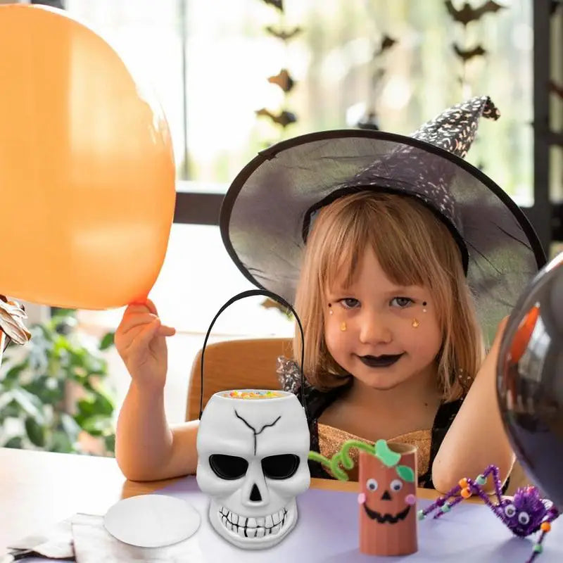 Ghost Skull Candy Jars Halloween Skeleton Storage Bucket Decorations Qme