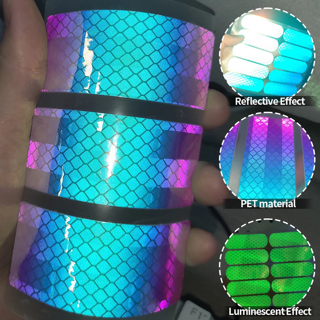 Seven-Color Laser Car Decoration Accessories Anti-Collision Reflective Warning Stickers for Car Motorcycle Wheels Qme