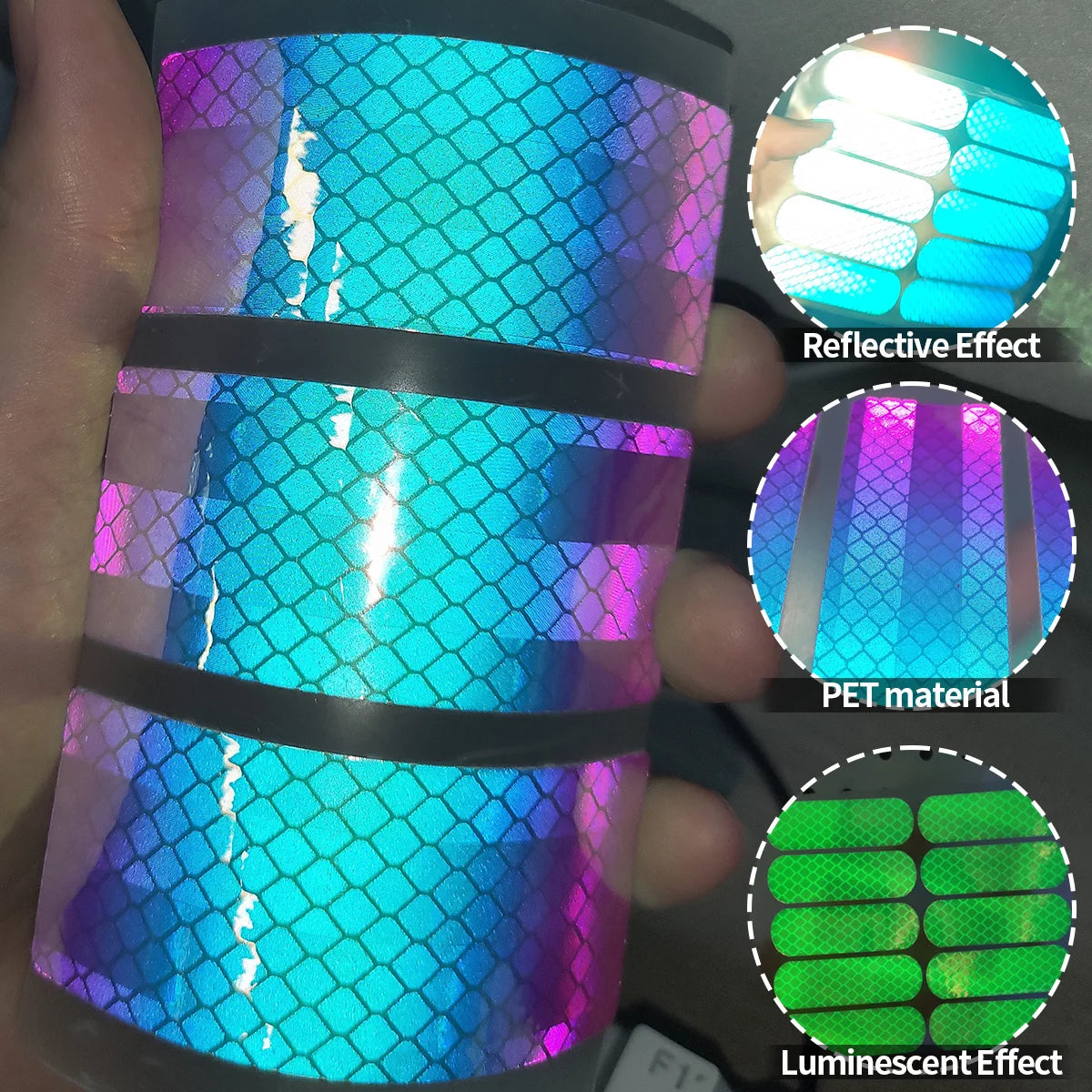 Seven-Color Laser Car Decoration Accessories Anti-Collision Reflective Warning Stickers for Car Motorcycle Wheels Qme