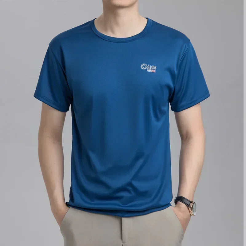 Summer Ice Silk T-shirt Men's Cold Short Sleeve O-neck Stretch Quick-drying Breathable Sports Shirt T Shirt Men Qme BL XL