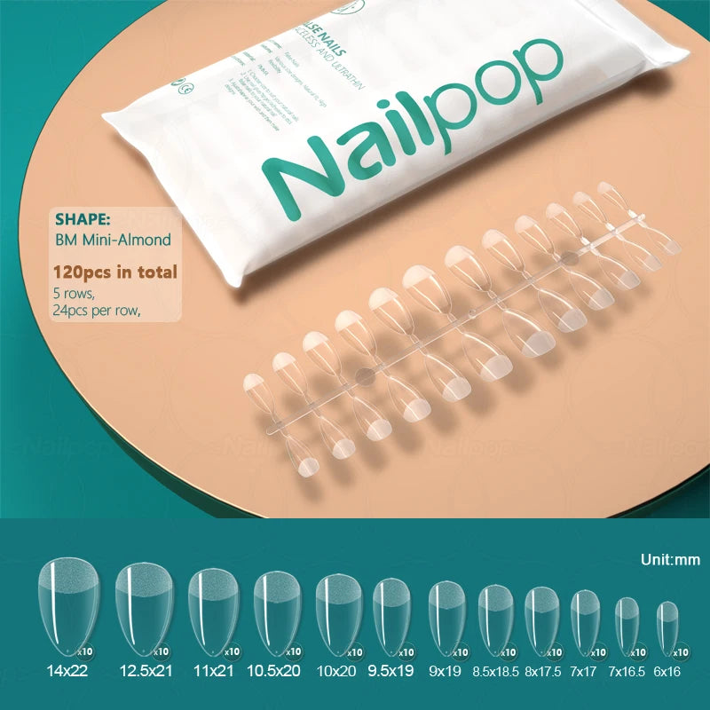 NAILPOP False Nails Acrylic Press Coffin Artificial Clear Fake Nail Qme SM Mini-Almond 120