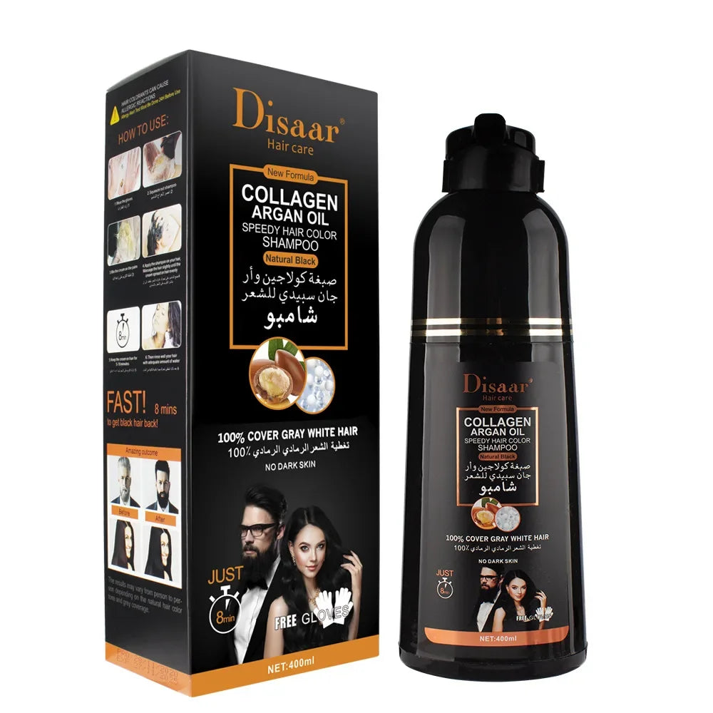 DISAAR 400ML Cover Grey Hair Morocco Argan Oil Care Fast Magic Black Hair Shampoo Dye Repair Damaged Improve Split Hair Rough Qme