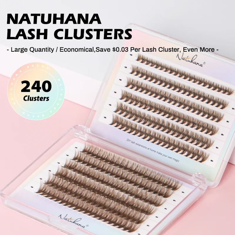 NATUHANA DIY Lash Extension 240 Clusters Individual Lashes 10P 20P Qme