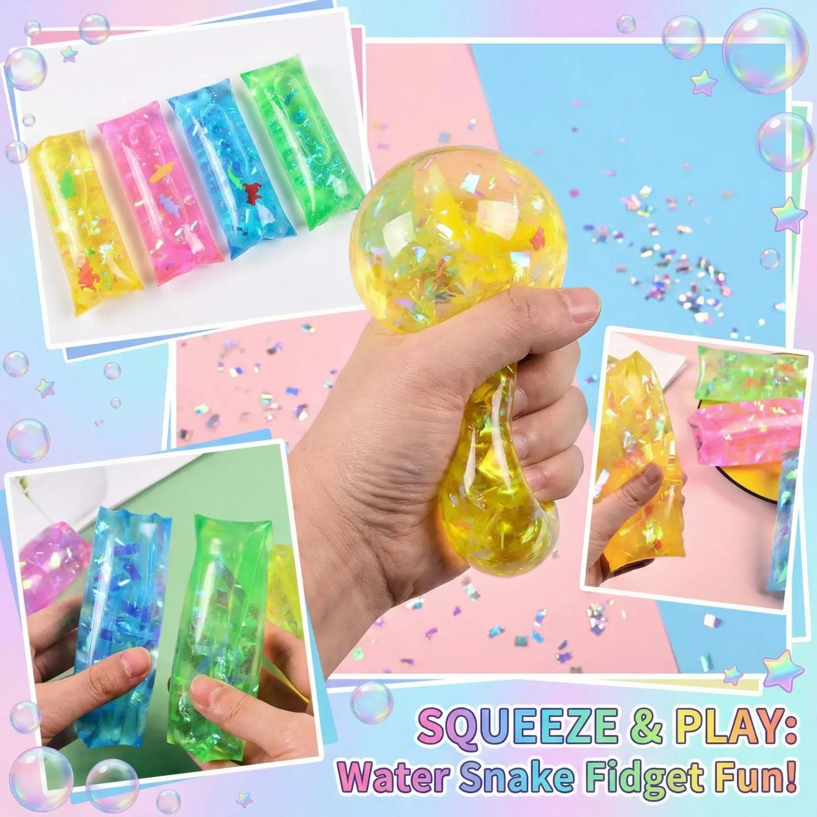Colorful Random One Smooth Slippery Wiggly Stress Relief Toy with Confetti and Sea Creatures for Kids and Adults Fun Gifts Qme as shown One Size