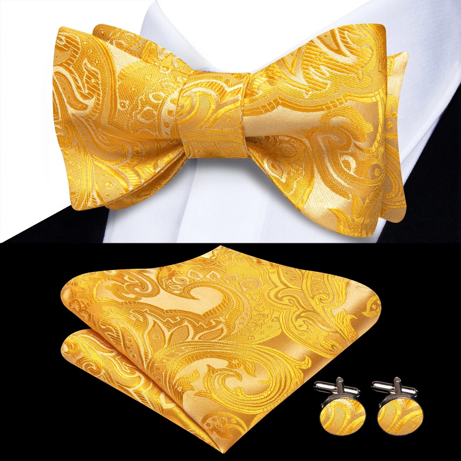 Hi-Tie Classic Bow Ties for Men Butterfly Self-Tied Male Bowtie Pocket Square Cufflinks Set Jacquard Paisley Wedding Event Party Qme HT-LH-2308