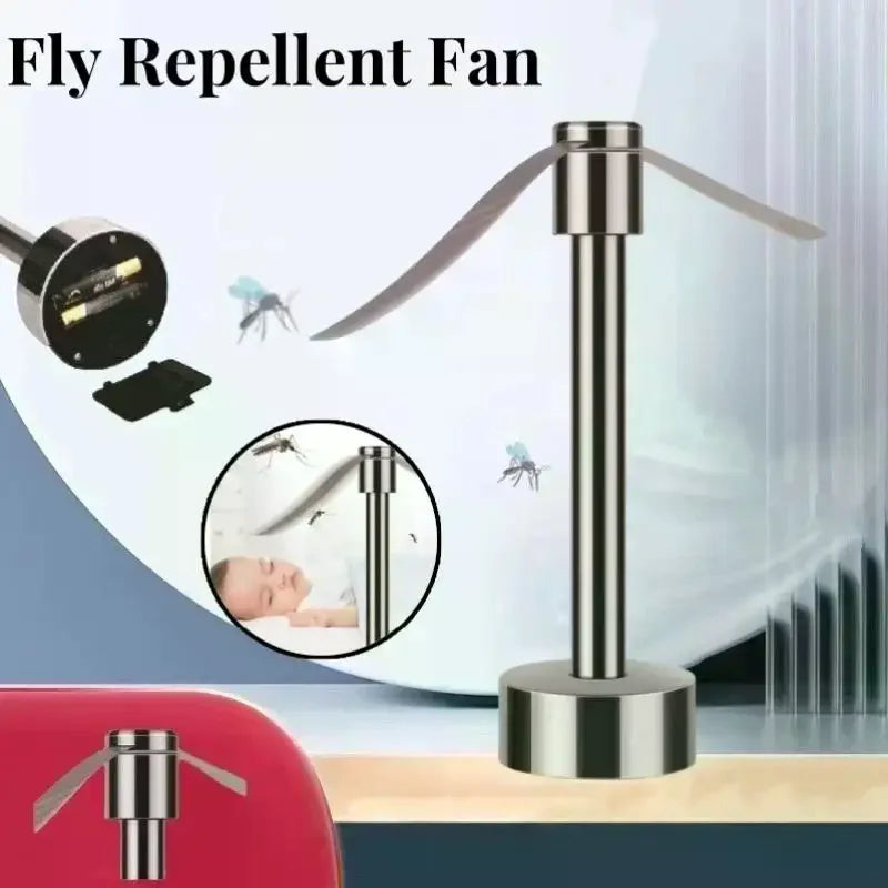 Portable Stainless Steel Fly Repellent Fan Silent Battery Power Qme