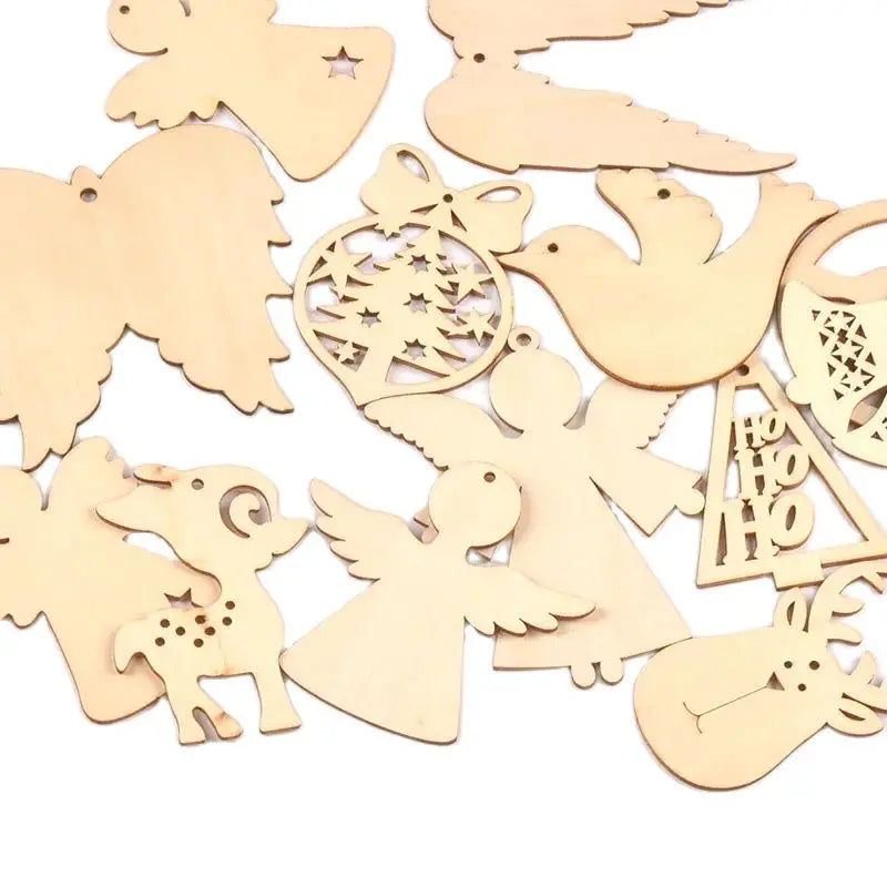 10pcs 4.5-10.5cm Mixed Christmas Series Wooden Pendant DIY Hanging Oranments Party Xmas Tree Home Crafts Handmade Decor c4117 Qme