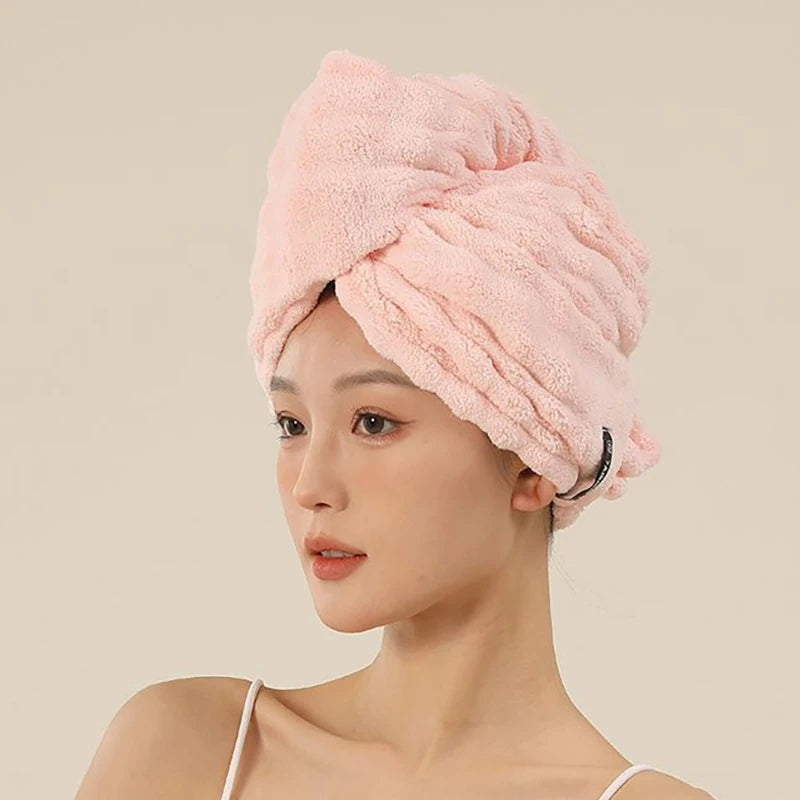 Microfiber Hair Towel Extra Large Wrap Quick Dry Elastic Band Ultra Qme Pink