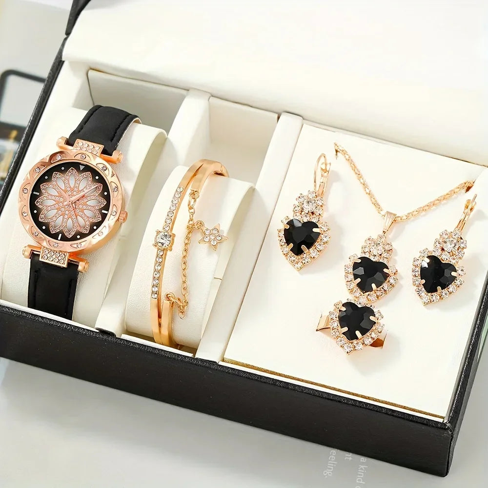 Fashionable and versatile large rhinestone belt women's four piece set quartz wrist watch without gift box Qme 1 No