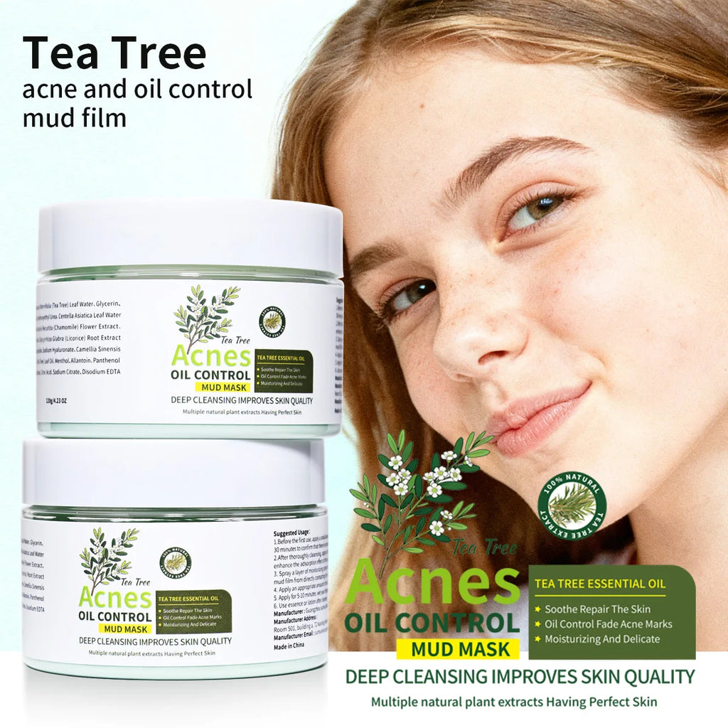 Natural Organic Tea Tree Acne Removing Mud Facial Mask Soothing Oil Qme