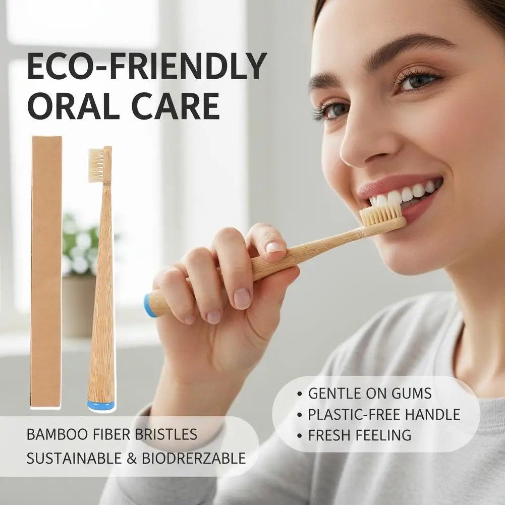 Natural Bamboo Toothbrush Adults Boar Bristles Plastic Nylon Manual Qme