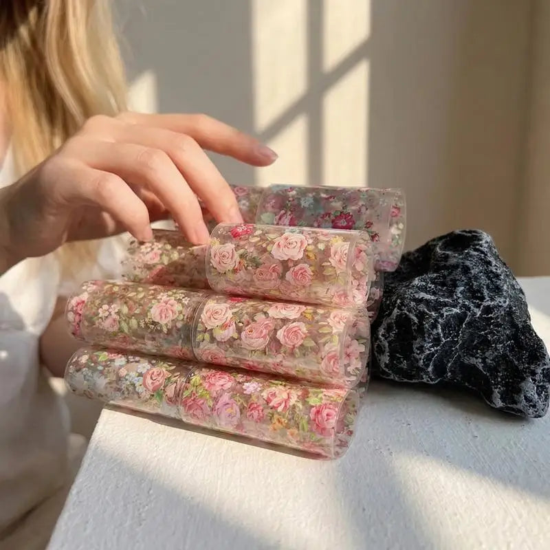 Flower Nail Transfer Foil Rose Floral Art Sticker Paper DIY Manicure Qme