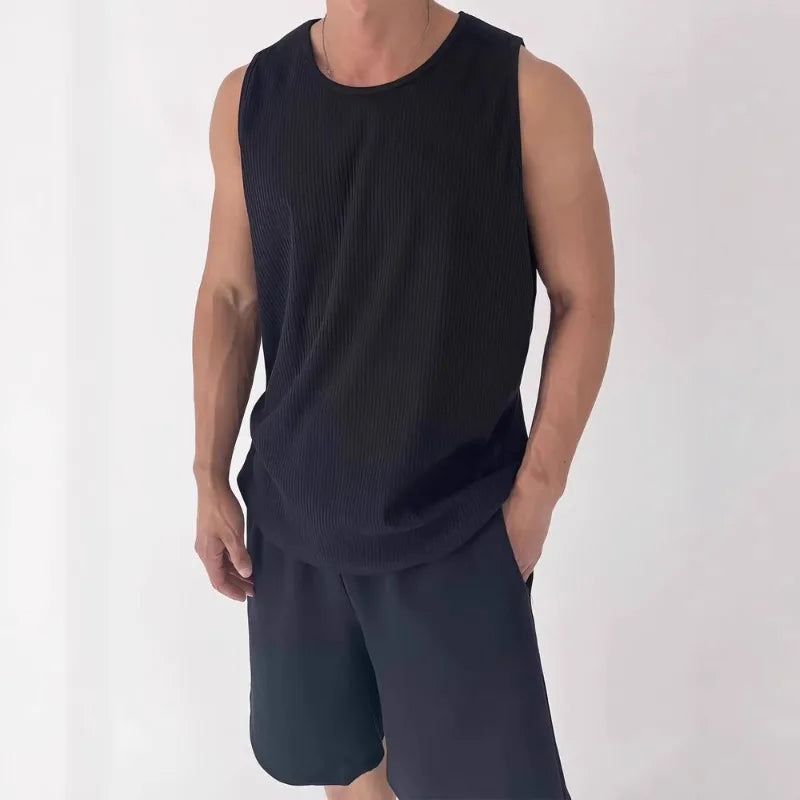 U-shaped Large Neckline Vest Men's Pleated Textured Loose Sleeveless Qme