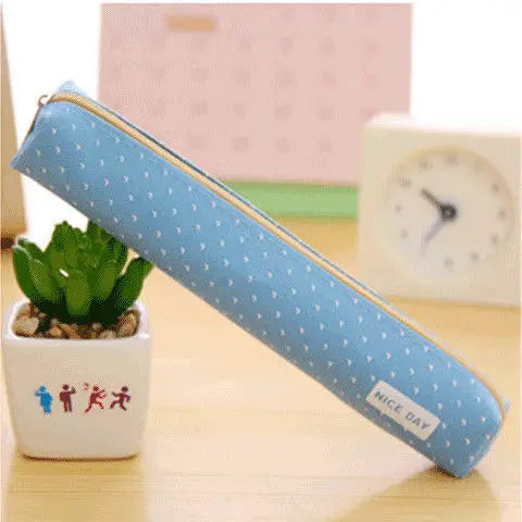 Candy-Striped Polka Dot Pencil Case Small-Capacity Multifunctional School Pouch For Teens Unisex Student Organizer Qme Blue