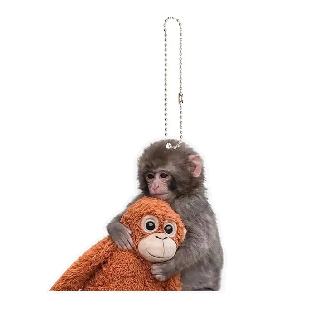 2D Protect Punch Monkey Keychain Cute Holding Plush Toy Hanging Qme C