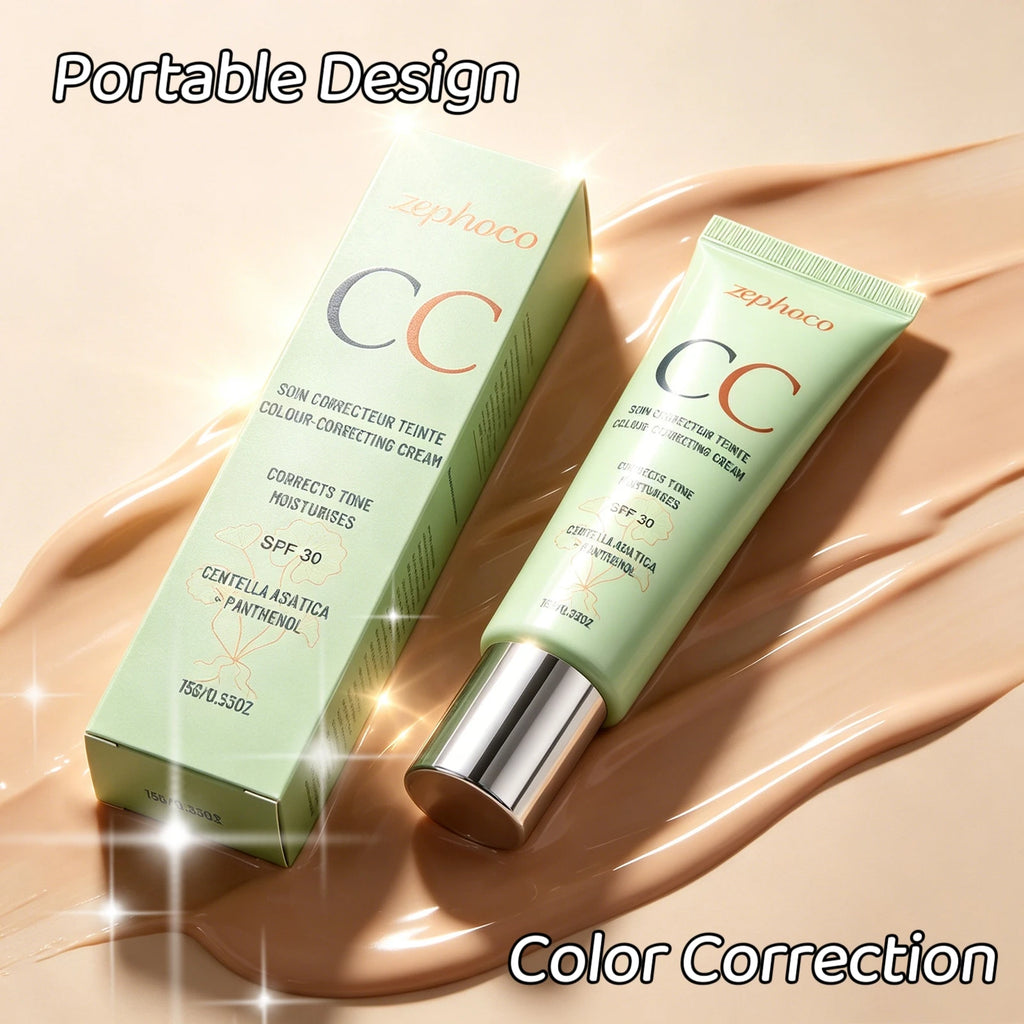 Zephoco Color Correcting Cream SPF 30 Anti UV Sun Protection Redness Blemish Cover Waterproof Centella CC Cream Foundation 15g Qme
