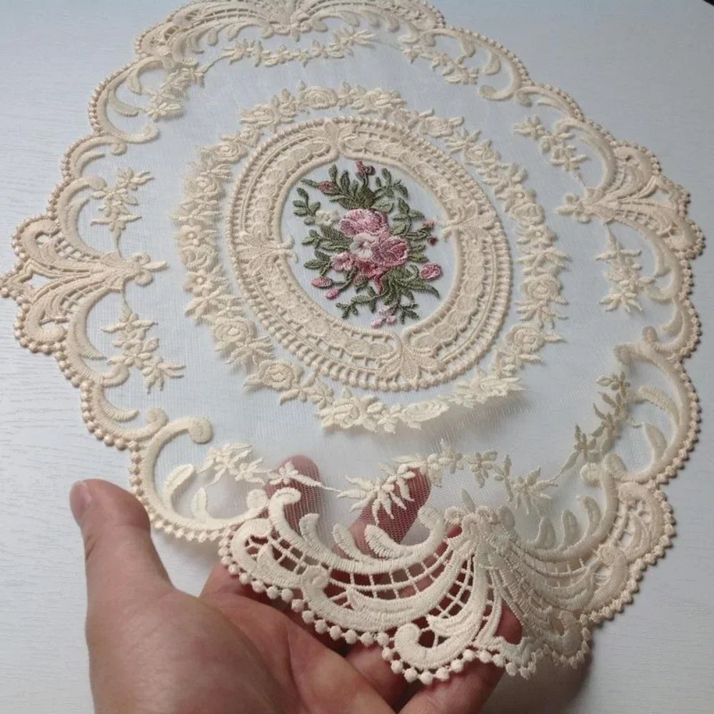 European Oval Lace Embroidered Coaster Bedroom Study Kitchen Cup Qme
