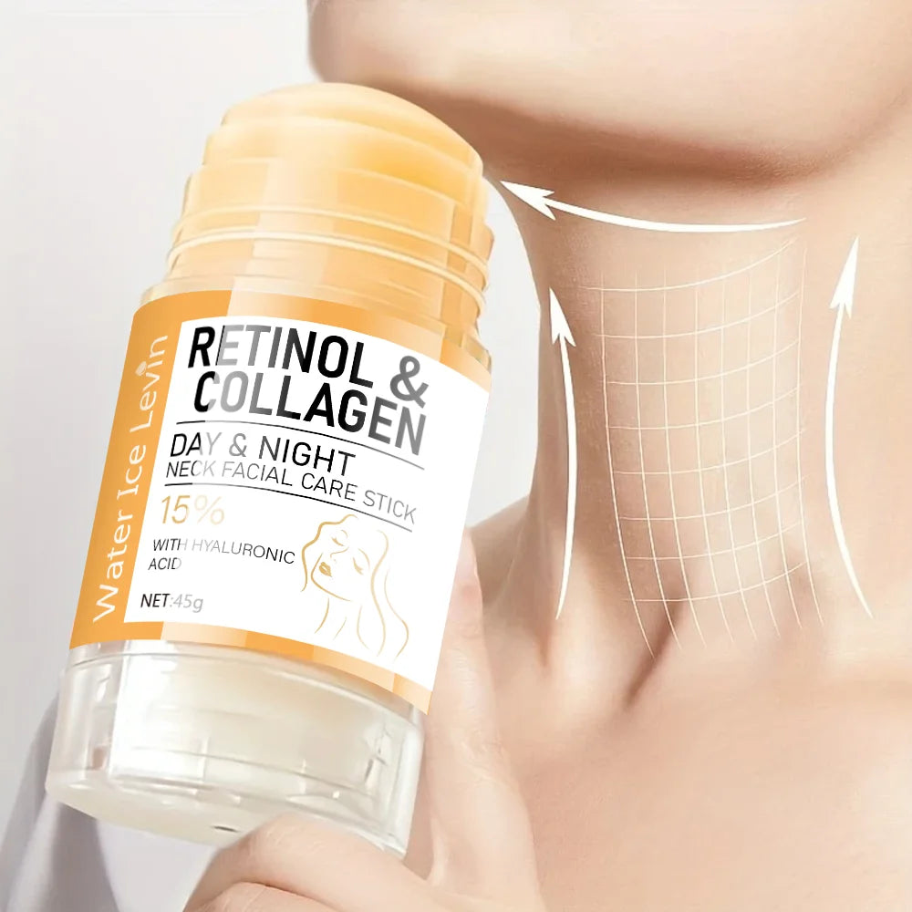 45g Retinol and Collagen Day and Night Neck Cream Facial Stick, Hydrating and Moisturizing, Non-Greasy, Easy to Use, Easy to Absorb, Gentle and Non-Irritating, Deeply Absorbed! Qme