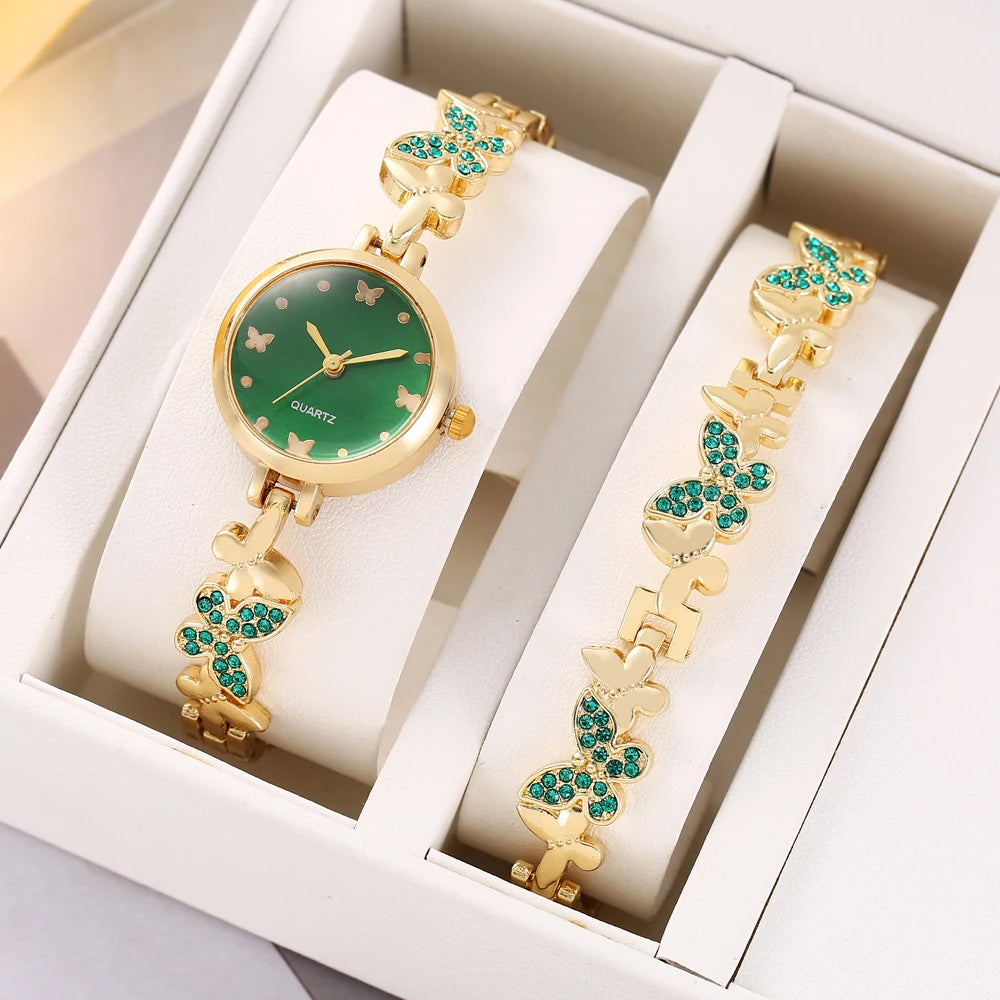 New Fashion Butterfly Strap with Diamond Set Round Women's Watch Simple Student Bracelet Watch Women's Quartz Watch Qme