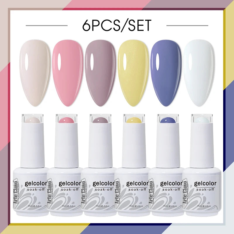 Arte Clavo Glitter Semi Permanent Nail Art LED UV Gel Polish Sparkly Qme AC-ZBZH18-6B