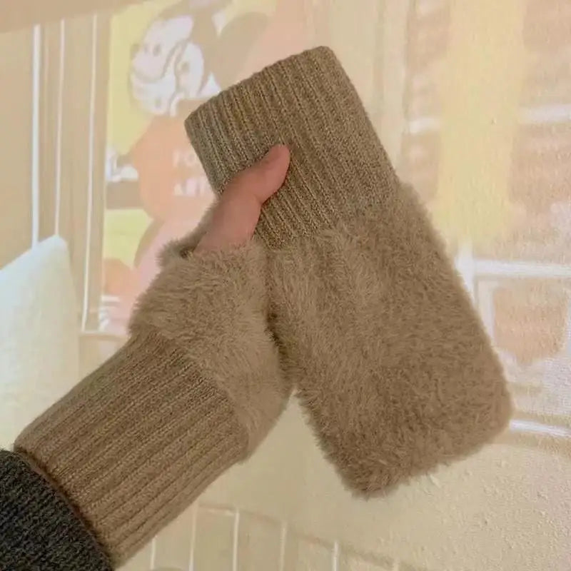 1Pair Warm Cold-proof Half-finger Gloves Women Autumn Winter Qme A1