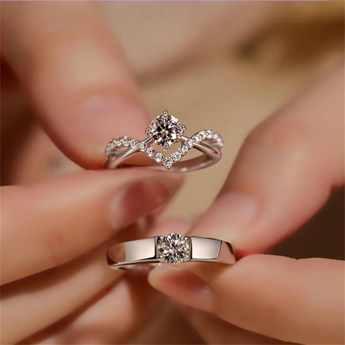 New Trendy Luxury Couple Rings for Women Men Dazzling Square Zirconia Delicate Ring Wedding Valentine's Day Romantic Jewelry Qme