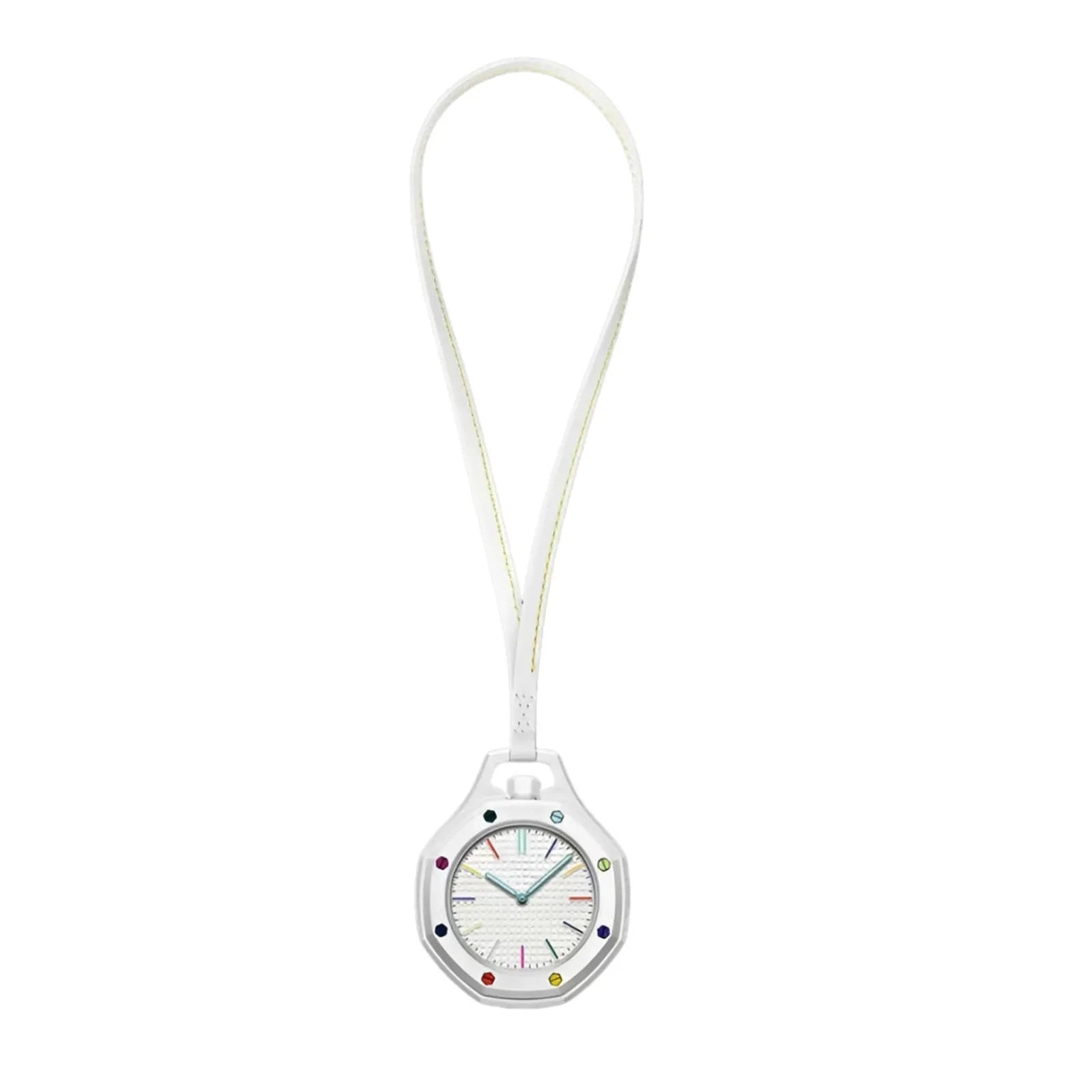 Octagonal Pocket Watch Necklace with PU Leather Lanyard Casual Hanging Watch Quartz Movement Candy Color Fashion Pendant Watches Qme White