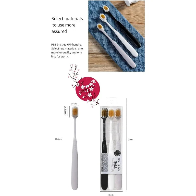 Adult wide head manual soft toothbrush set (3 sets per box), comprehensive care for teeth and gums, the best friend for teeth Qme