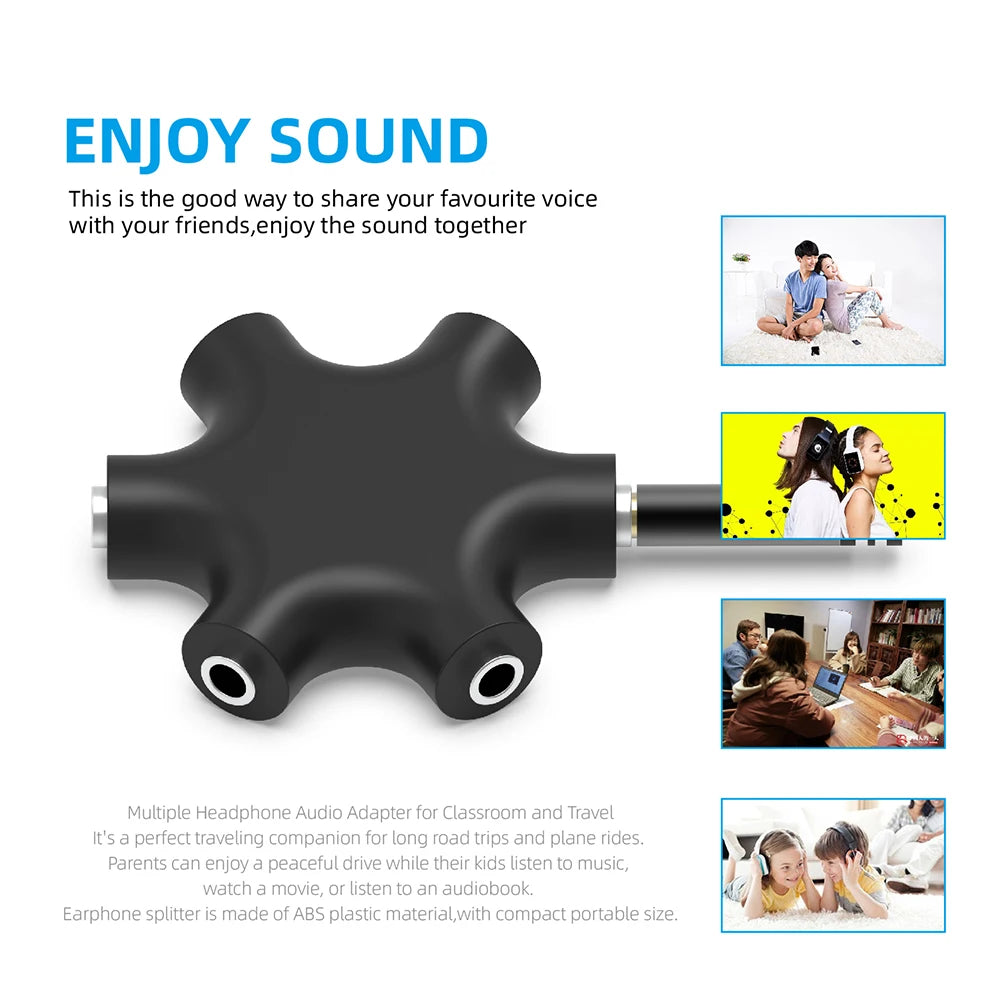 3.5mm Earphone Audio Splitter 1 Male To 1 2 3 4 5 Female Cable 5 Way Port Aux Music Sound Output Cables Stereo Headset Extension Qme
