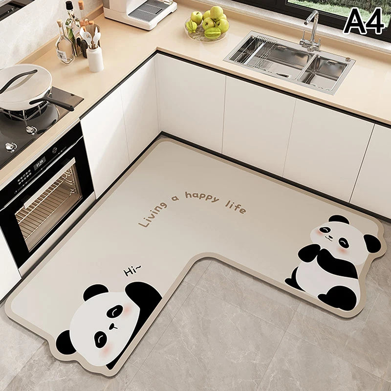 L-shape Absorbent Kitchen Floor Mat Long Diatomite Rug Soft Washable Qme A4