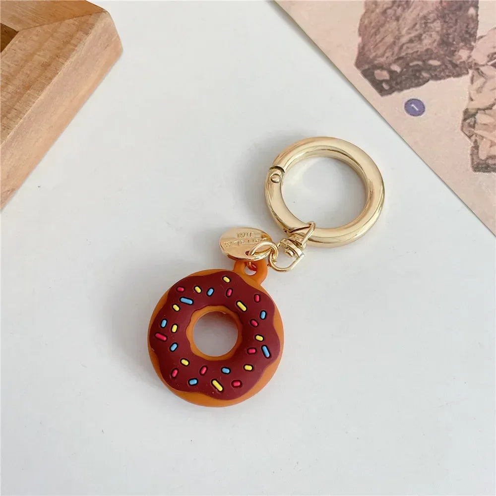 Cartoon Donut Silicone Case for Apple Airtag Case Dog Collar GPS Finder Protective Silicone Case for Apple Air Tag Tracker Case Qme Brown
