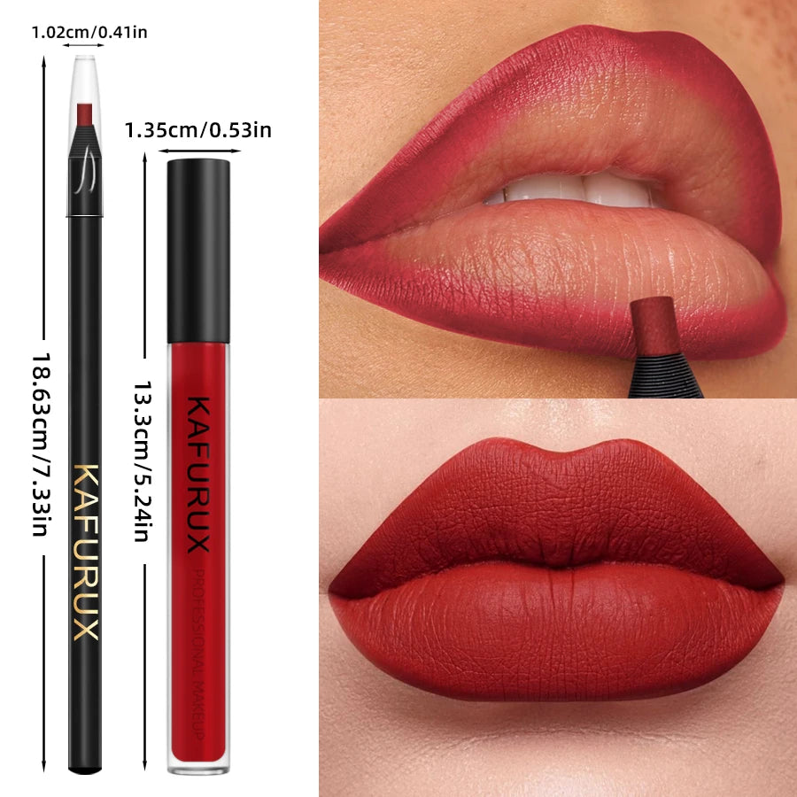 Sexy Red Lip Liner Pen Matte Glaze Liquid Lipstick Korean Makeup Qme