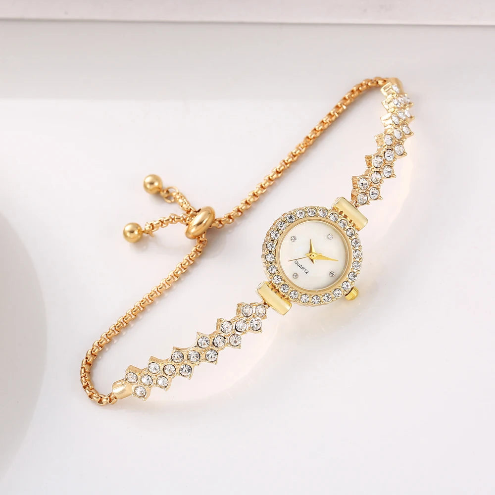 New niche fashion diamond inlaid women's watch round full diamond women's style pull-out bracelet watch Qme